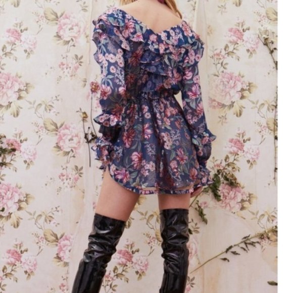 For Love And Lemons Dresses & Skirts - For Love & Lemons Blue Flora Mini Dress, XS